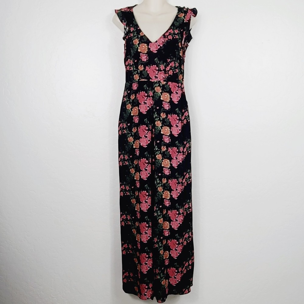 Plenty By Tracy Reese Floral Jumpsuit XS Black Red Flowers Sleeveless Wide-Leg - Picture 2 of 6